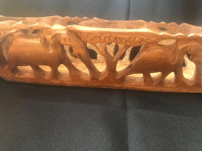 Safari African Hand Carved Wood Fruit Decorative Basket 38cm long