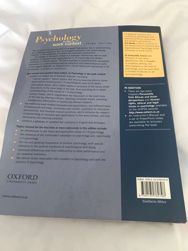 Psychology in the Work Context Third Edition by Ziel Bergh & Antoinette Theron