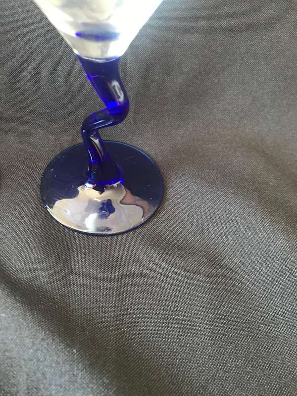 2 Vintage Martini Glasses. Blue Squiggle Stem Cocktail Glasses. Cocktail Party Glasses. Entertaining