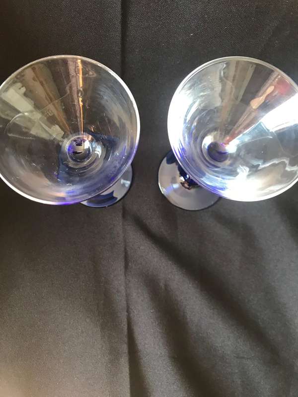2 Vintage Martini Glasses. Blue Squiggle Stem Cocktail Glasses. Cocktail Party Glasses. Entertaining