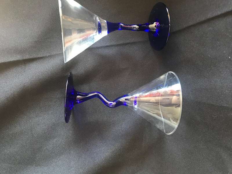 2 Vintage Martini Glasses. Blue Squiggle Stem Cocktail Glasses. Cocktail Party Glasses. Entertaining
