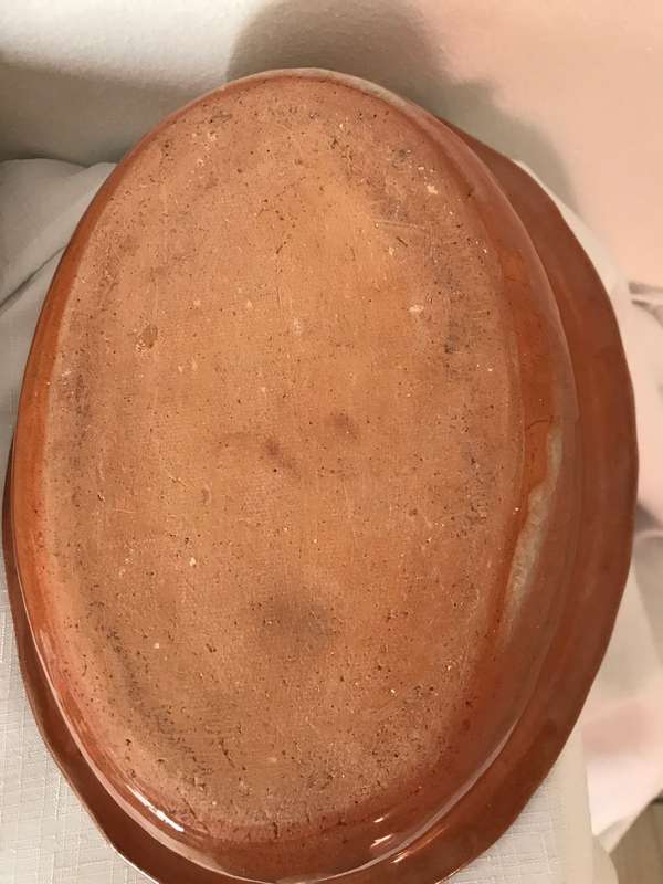 Pottery Bowl Glazed Etching Strawberries design inside
