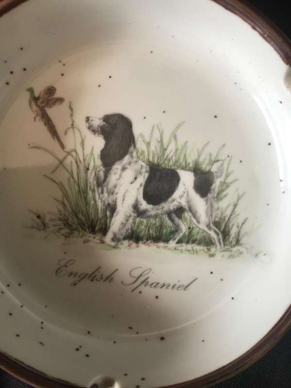 collectible plate London souvenir porcelain Lambert of London decoration and English spaniel ashtray
