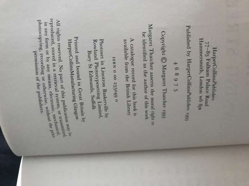 The Downing Street Years, Margaret Thatcher, First Edition, 1993