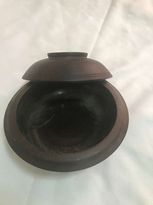 Tribal African Wooden Food Bowl Vintage Dark Hard Wood with Lid
