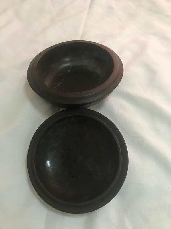 Tribal African Wooden Food Bowl Vintage Dark Hard Wood with Lid