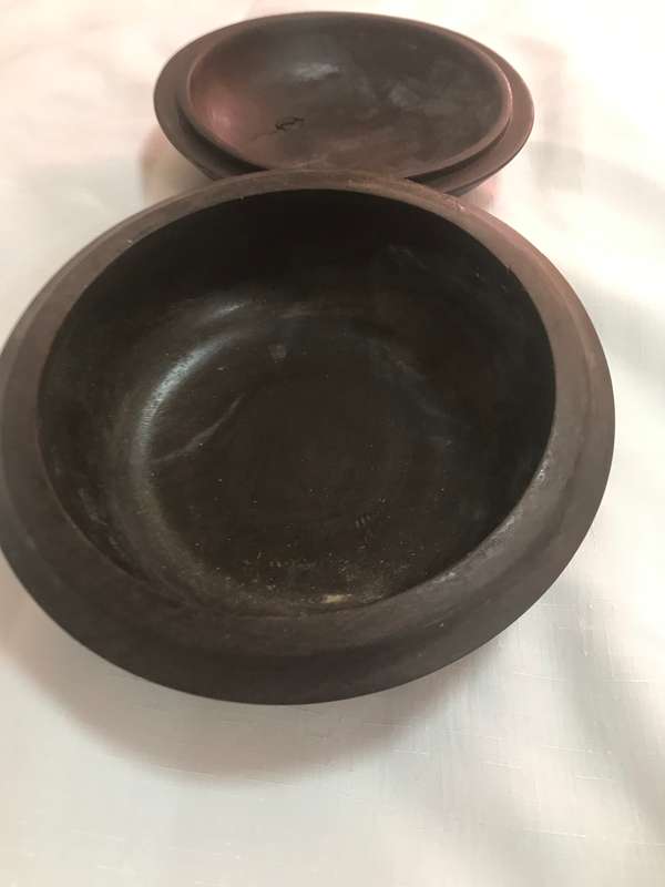 Tribal African Wooden Food Bowl Vintage Dark Hard Wood with Lid