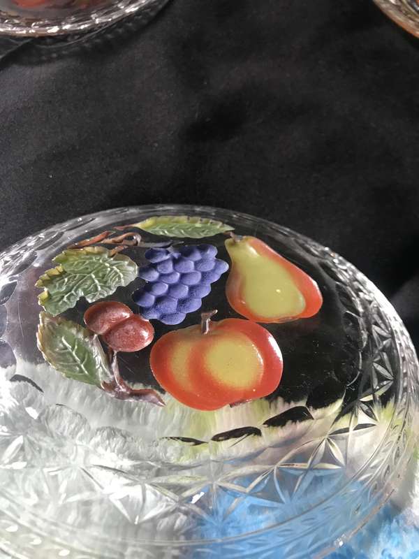 Stunning Glass plates Carved out fruit bottom (visible fruit both sides) x 6