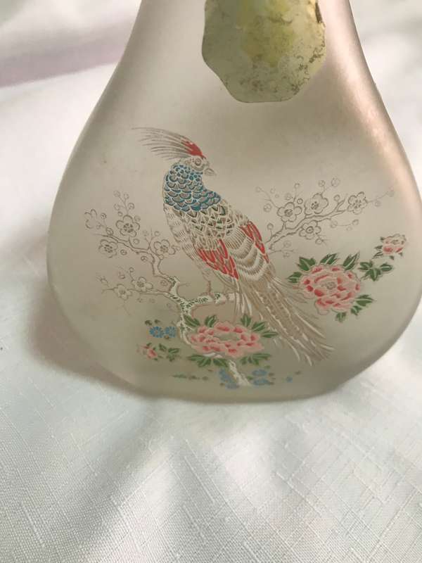 Glass Frosted Perfume Bottle Flower Painted on