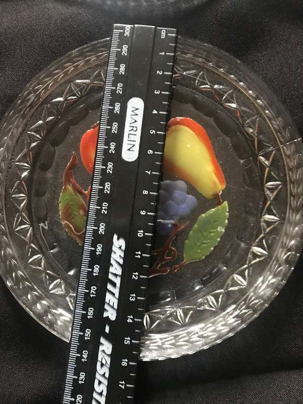 Stunning Glass plates Carved out fruit bottom (visible fruit both sides) x 6