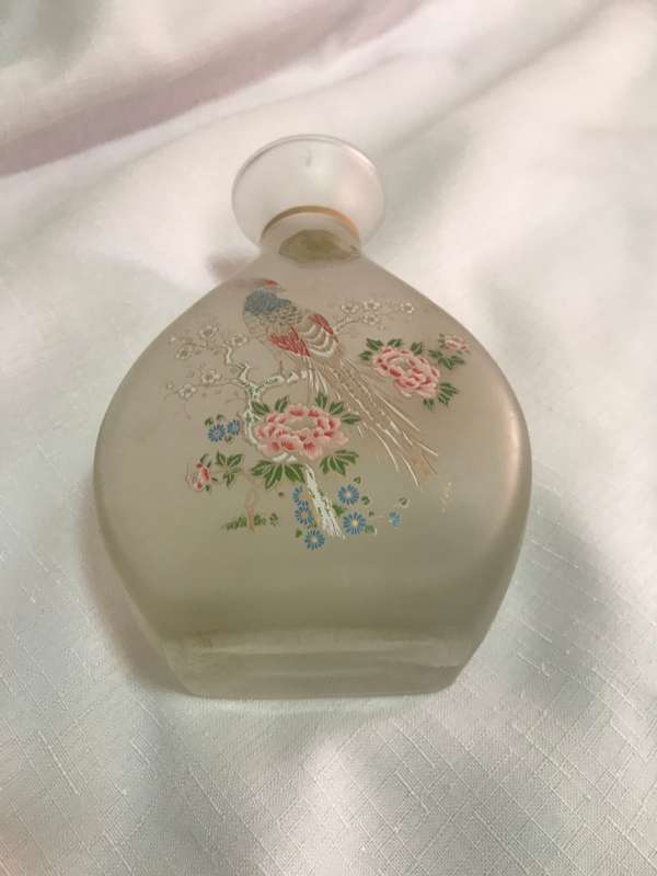 Glass Frosted Perfume Bottle Flower Painted on