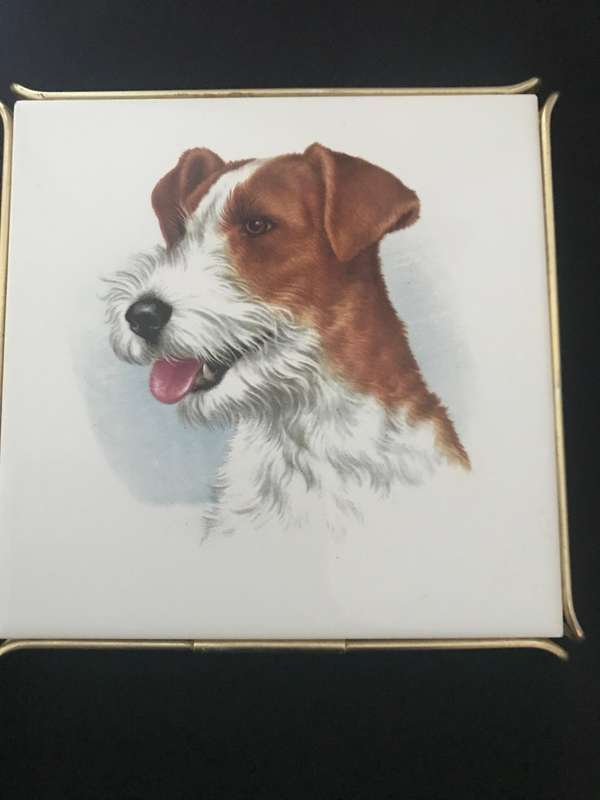 William James cup and saucer with Decorative Porcelain Tile Coaster Featuring Dog Portrait,