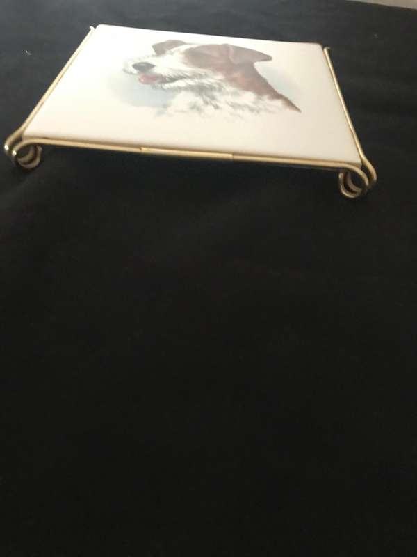 William James cup and saucer with Decorative Porcelain Tile Coaster Featuring Dog Portrait,