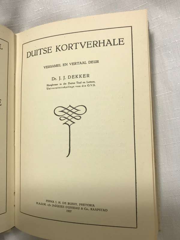 1937 Duitse Kortverhale by Dr. J. J. Dekker Hardcover