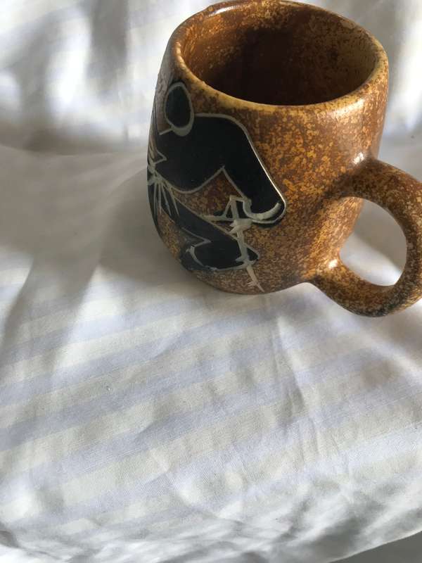 South African Crescent Pottery Mug Hand Painted Cup Ethnic Tribal Life
