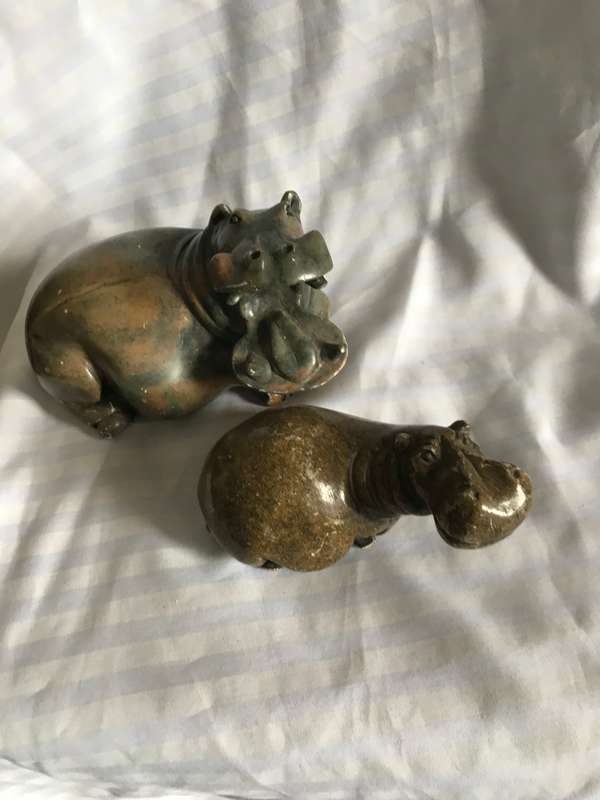 Hippopotamus Hippo Adult and Calf Animal realistic sculpture