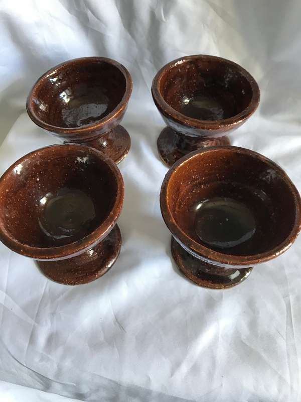 Ceramic Goblets Glazed Brown Set of Four Porcelain Pottery