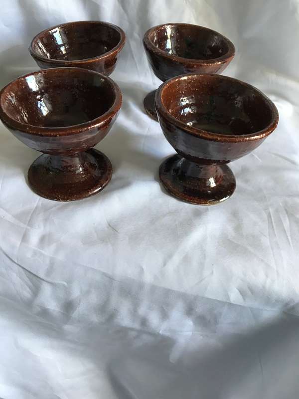 Ceramic Goblets Glazed Brown Set of Four Porcelain Pottery