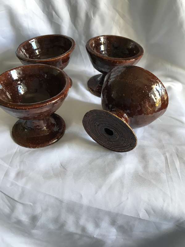 Ceramic Goblets Glazed Brown Set of Four Porcelain Pottery