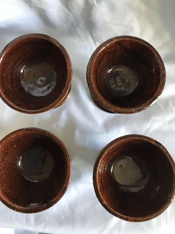 Ceramic Goblets Glazed Brown Set of Four Porcelain Pottery