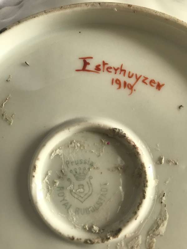 Royal Rudolstadt Prussia Antique 1919 engraved at back of bowl Hand Painted with gold rim