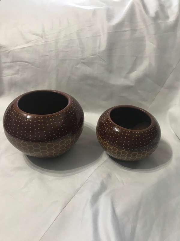 Tribal Clay Pots Ceramic with Tribe Patterns Three Variants Two pots