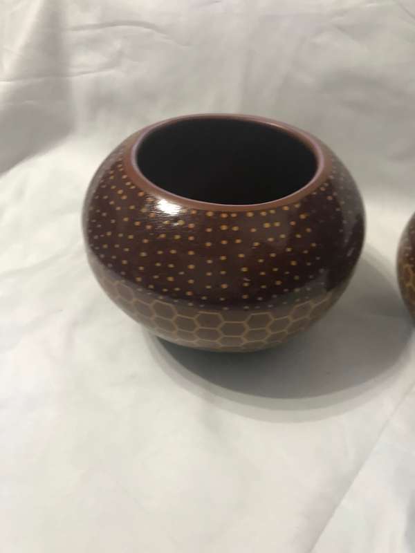 Tribal Clay Pots Ceramic with Tribe Patterns Three Variants Two pots