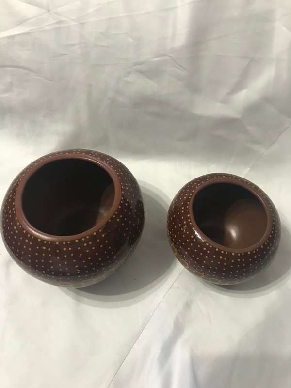 Tribal Clay Pots Ceramic with Tribe Patterns Three Variants Two pots