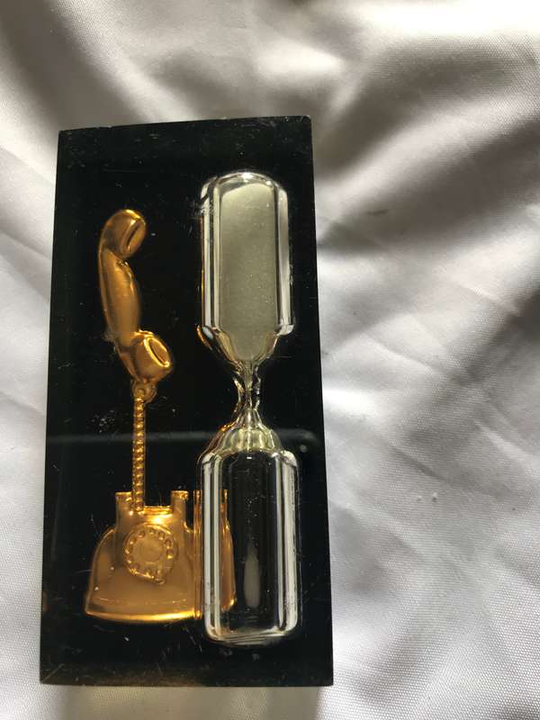 Vintage Lucite Phone Timer Hourglass white Sand Mid-Century Rotary Telephone MCM