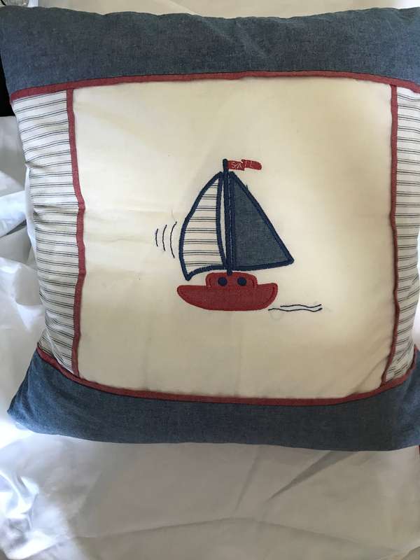 Square deco pillow with pillow cover embroidery sail boat