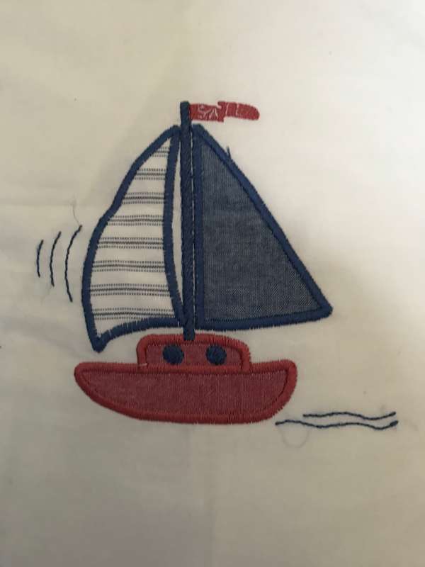 Square deco pillow with pillow cover embroidery sail boat