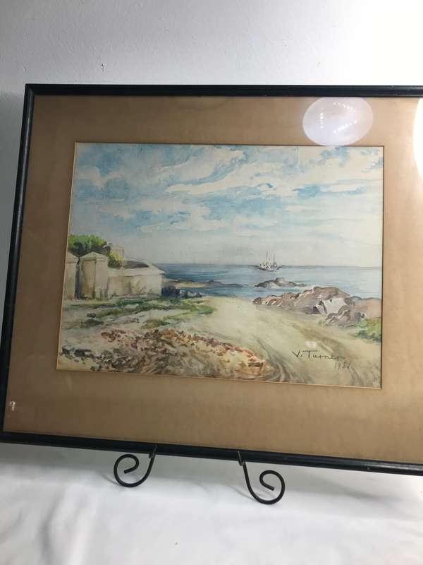 V Turner Water Colour Painting signed dated 1951 mid 20th century frame 55cm x 47cm