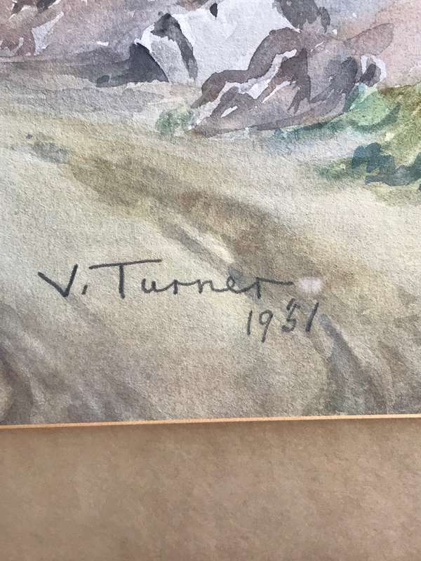 V Turner Water Colour Painting signed dated 1951 mid 20th century frame 55cm x 47cm