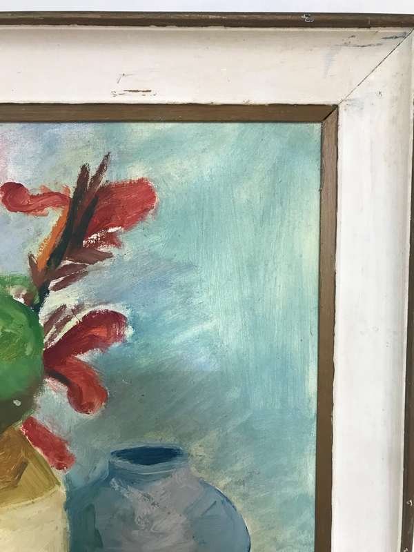 Painting Oil on Board Still Flowers Fruit Bowl   century frame 72cm x 55cm