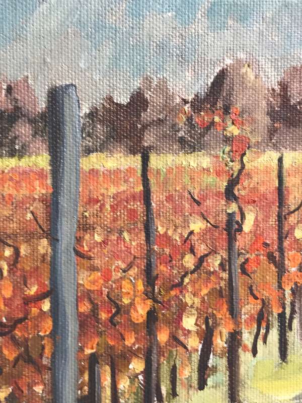 Oil Painting on Board Vineyard Man Mountain Sky Landscape frame 68cm x 59cm MID 20th Century