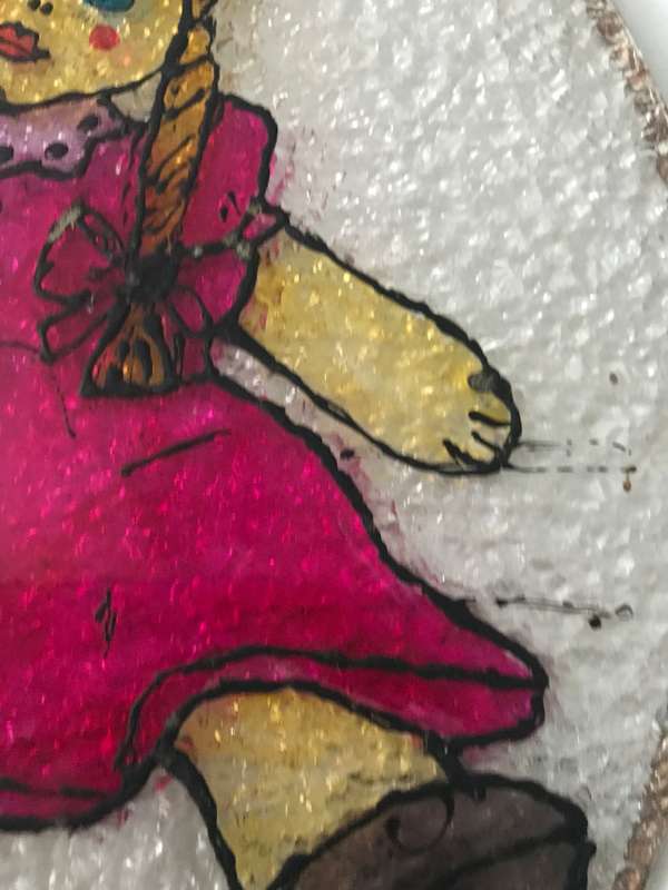 Vintage doll painted on plastic decor
