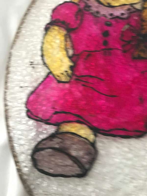 Vintage doll painted on plastic decor