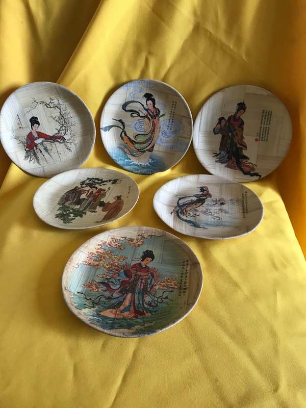 Vintage Set Of 6 Bamboo Plates Made In Taiwan