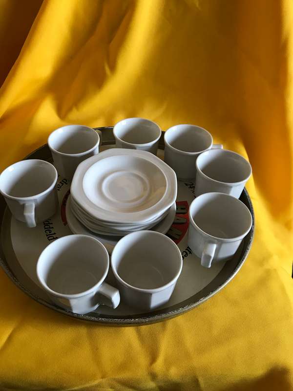 Espresso  cups 8 and sauces 8 with tray Continental china supra dura
