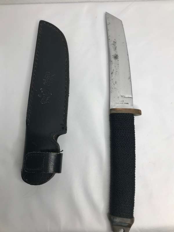 Knife Japanese Cold Steel  Original  mini Tanto Hattori Seki Brass Pommels  Leather Holder 29cm