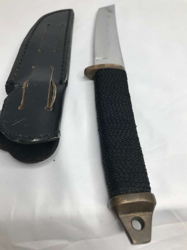 Knife Japanese Cold Steel  Original  mini Tanto Hattori Seki Brass Pommels  Leather Holder 29cm