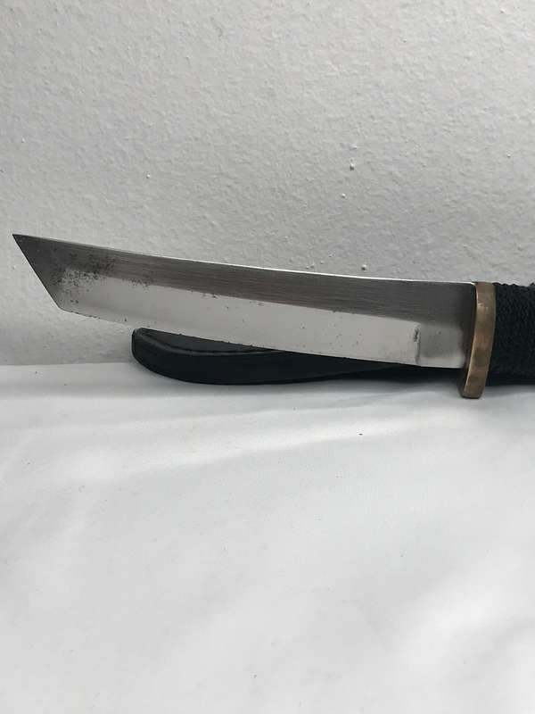 Knife Japanese Cold Steel  Original  mini Tanto Hattori Seki Brass Pommels  Leather Holder 29cm