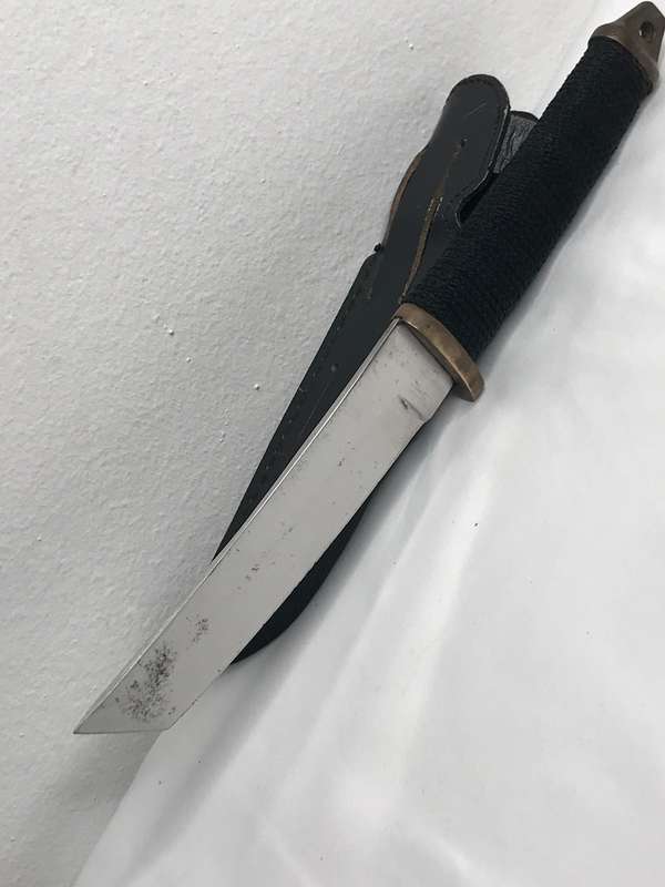 Knife Japanese Cold Steel  Original  mini Tanto Hattori Seki Brass Pommels  Leather Holder 29cm