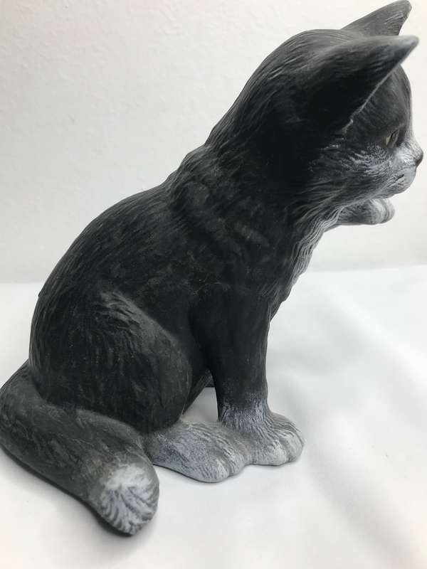 Cat Figurine Paw Up Black 21cm long Porcelain