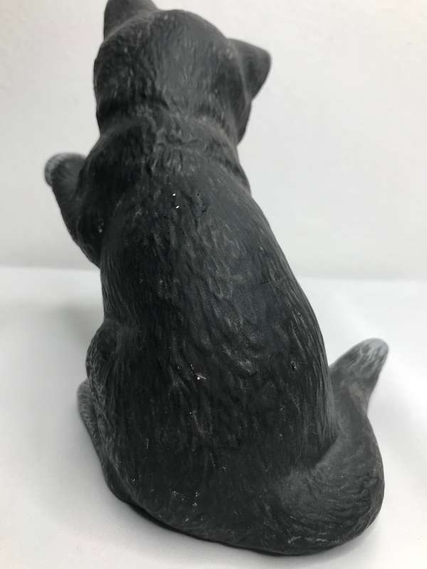 Cat Figurine Paw Up Black 21cm long Porcelain