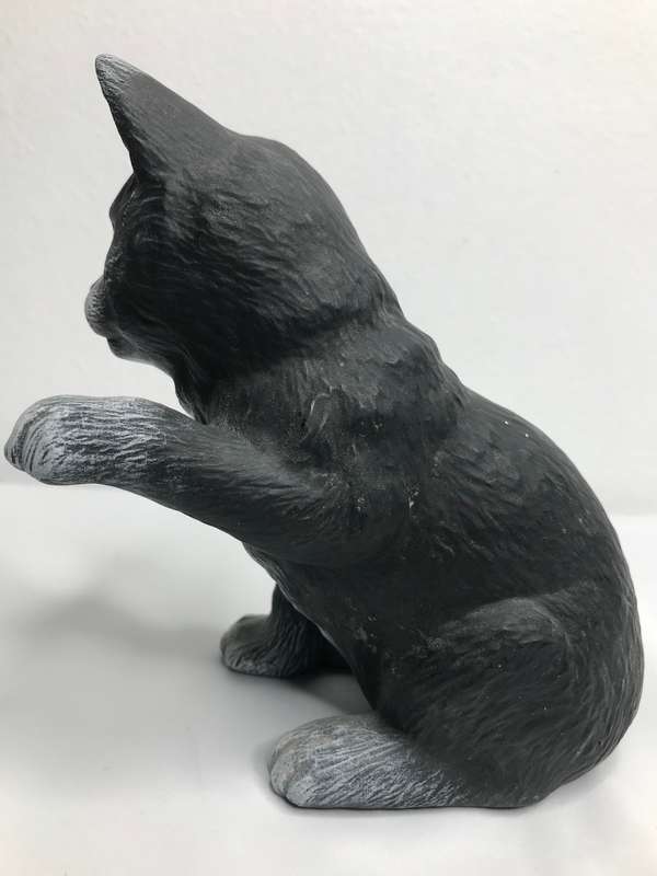 Cat Figurine Paw Up Black 21cm long Porcelain
