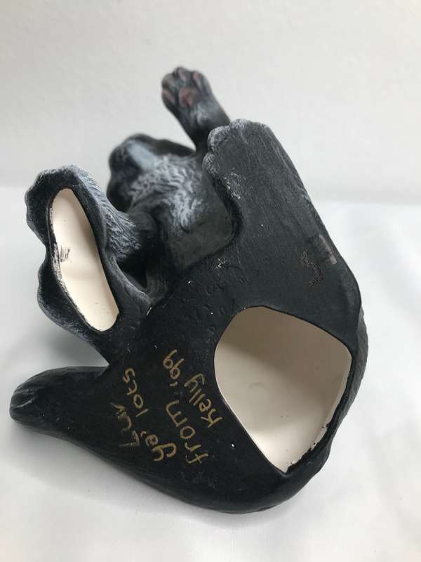 Cat Figurine Paw Up Black 21cm long Porcelain