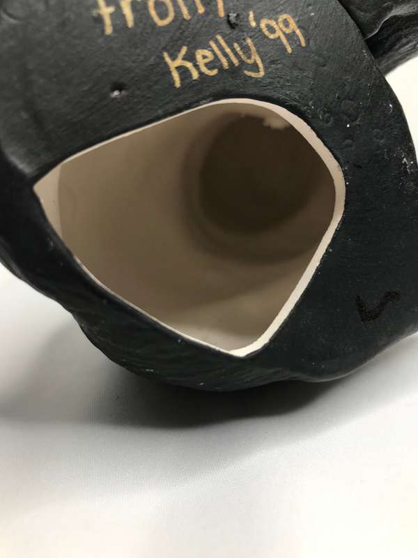 Cat Figurine Paw Up Black 21cm long Porcelain