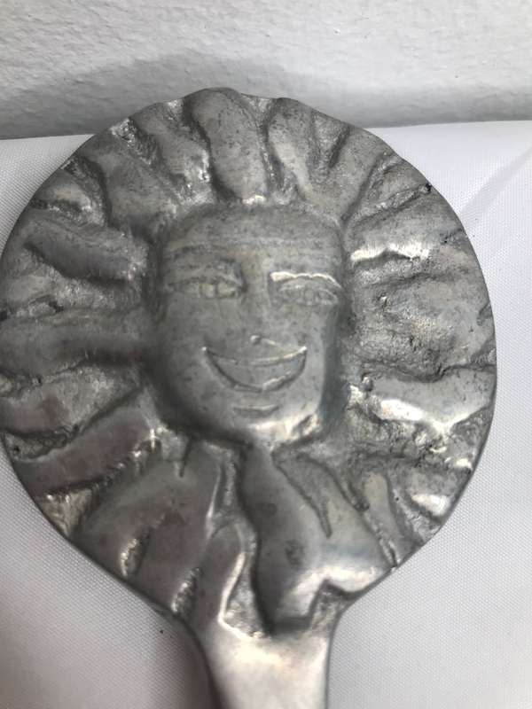Pewter Sun and Moon Spoon and Fork Vintage Salad Servers 29cm