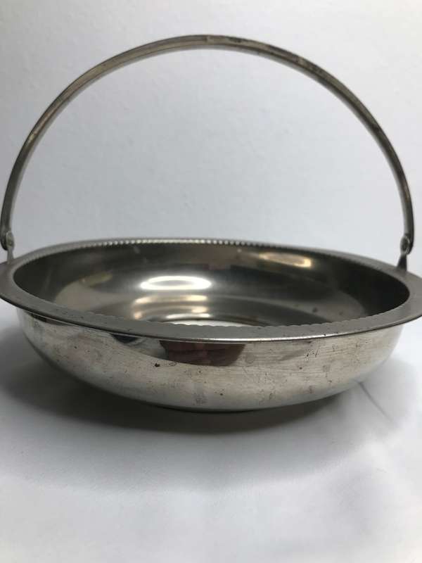 Silver Vintage Bowl with Ceramic Porcelain Centre Painted Art Deco Mid Century marked 1311